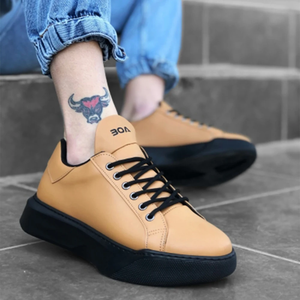 BA0161 Laced Men's High Floor Tan Sneakers Men's Shoes Men's Sports Shoes New Model Shoes Casual Shoes Stylish Shoes