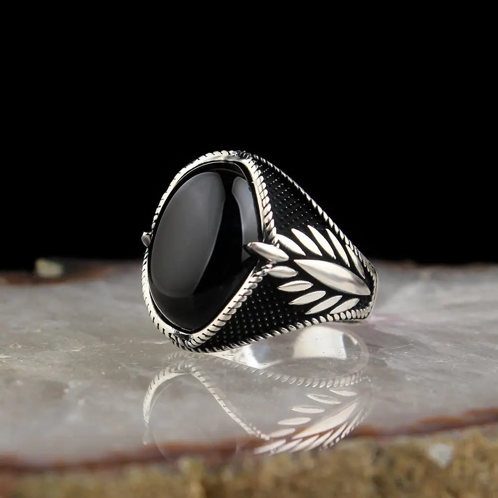 Onyx Stone Traditional Turkish 925 Silver Men's Handmade Signet Rings Jewelry Gift From Turkey for Women Men