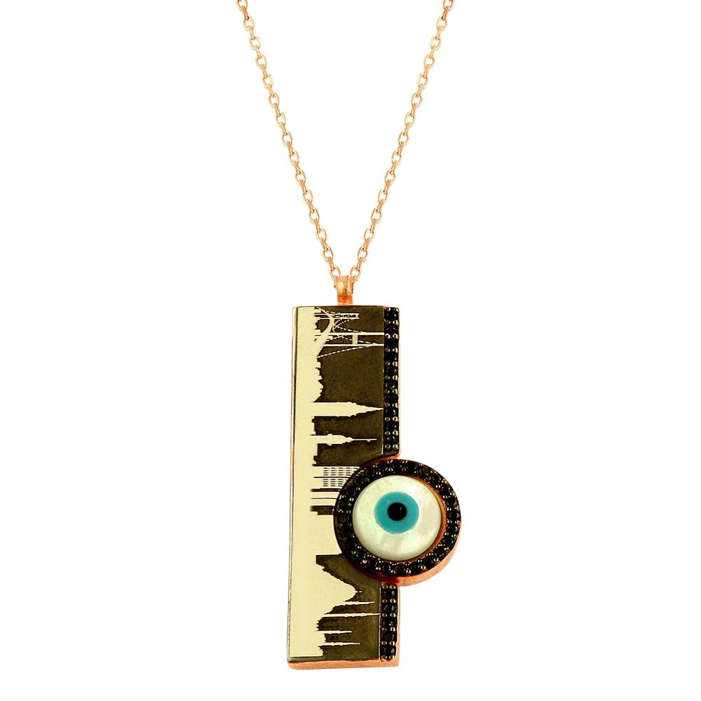 Istanbul Silhouette Evil Eye Necklace Hagia Sopia Necklace Yurkish Evil Eye Constantinople Necklace 925 Sterling Silver