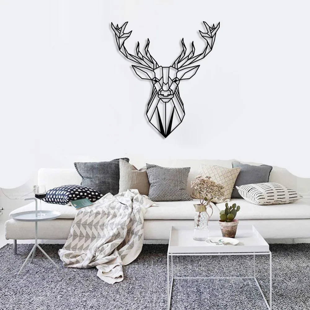 Geometric Wild Nature Deer Head Wall Room Home Accessory Wooden Table 46x50cm