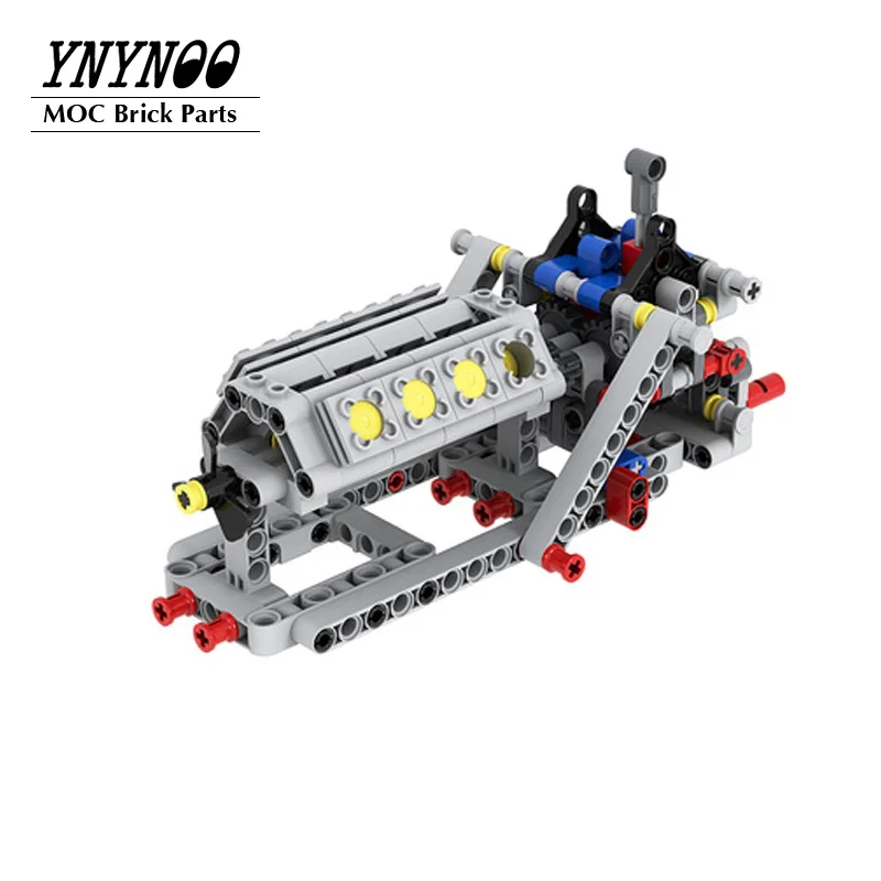 High-Tech Mechanical Power Group V8 Engine Cylinder Model Matched Sequential Gearbox 4 Speeds MOC Building Block Bricks DIY Toys