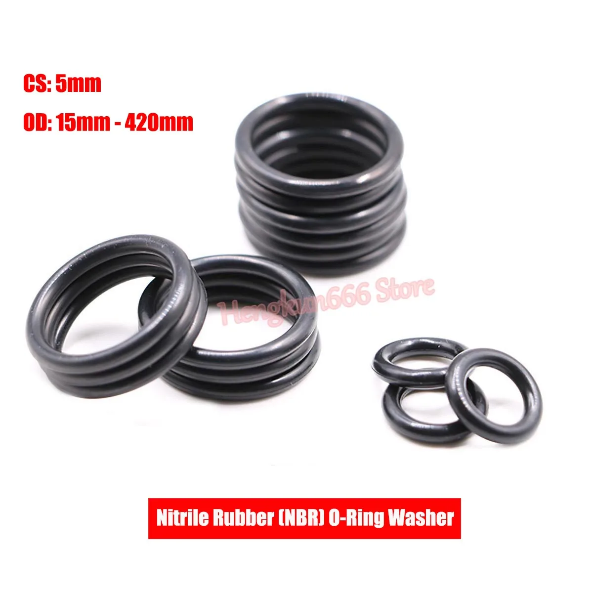 

CS 5mm O-Ring Black Nitrile Rubber NBR O Ring Sealing Washer OD 15mm-420mm Round O Type Gasket Corrosion Oil Resistant High Temp