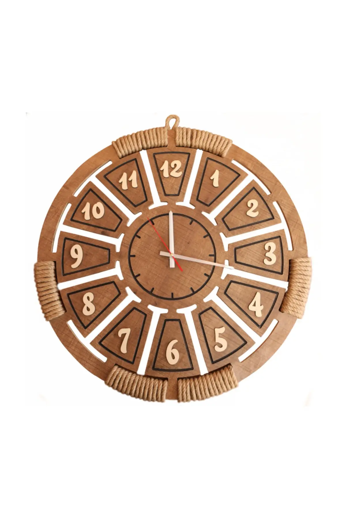 Wooden Wall Clock With Wicker Details - Light color