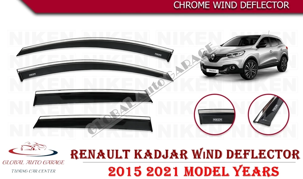 For RENAULT KADJAR Chrome Rain Wind Deflector 2015 2016 2017 2018 2019 2020 2021 Sunshade Rain Guards Curtains Car Antenna Roof