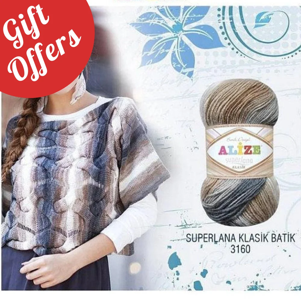 

Alize Superlana Klasik Batik Wool 5 Ball Hand Knitting Yarn, 100 grams 280 meters, Acrylic, Autumn / Winter Season, Crochet, Clothes, Sport, Cardigan, Blouse, Quality, Hobby, Knit, Palmie Store, Made In Turkey - DIY