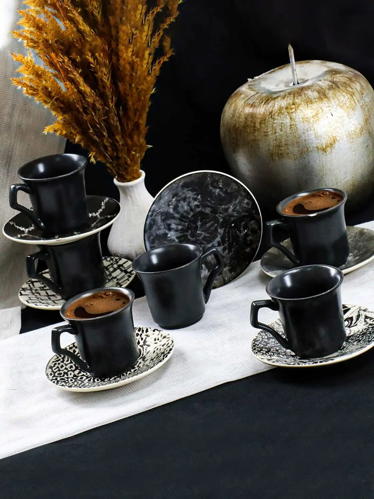 Porcelain 12 Piece Turkish Coffee Cup Pad İskandinav Model Luxury Ceramic Porcelain Cup Pad Turkish coffee Espresso Cup