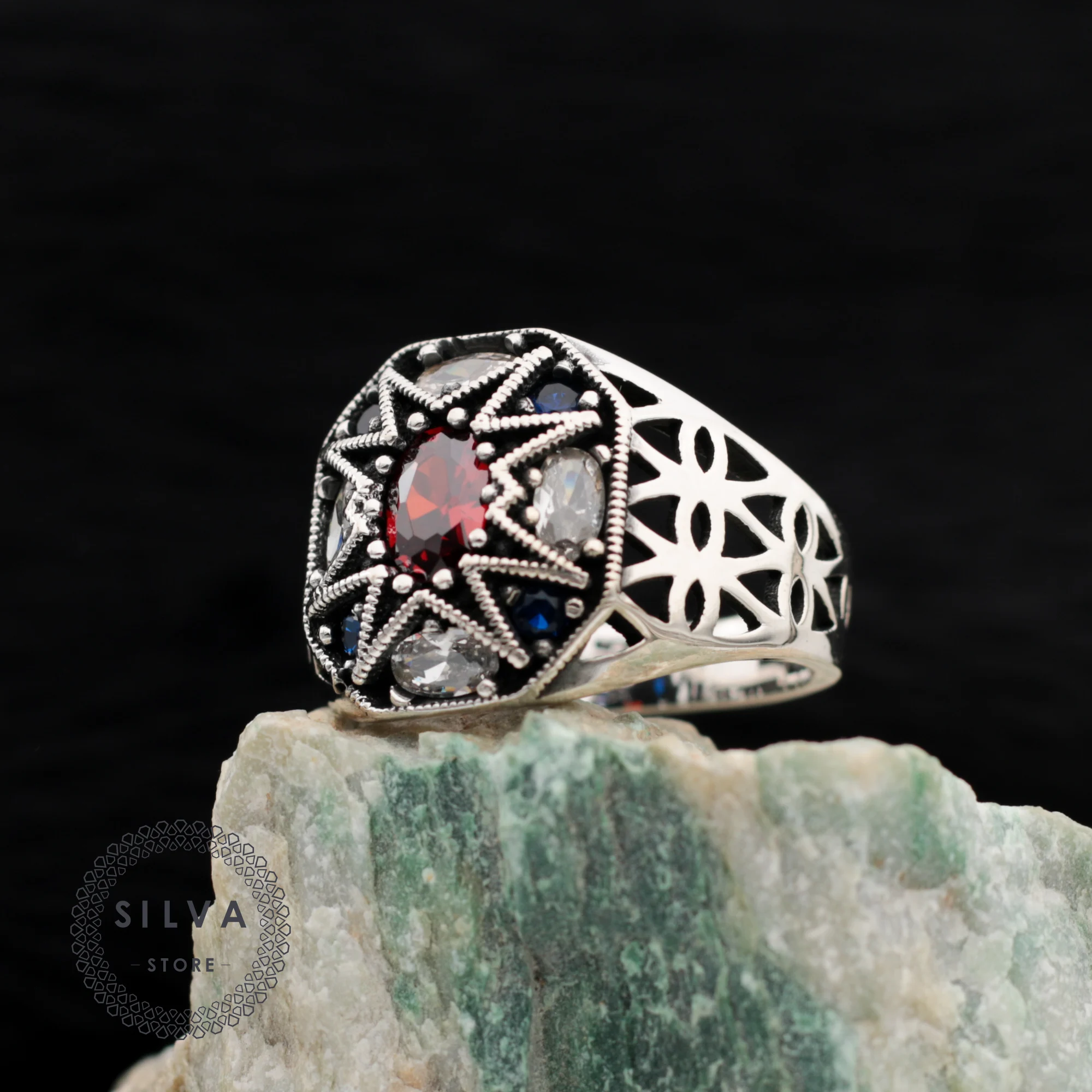 Original 925 Silver Men's Ring With Zircon Stones. Turkish Man Jewellery Male Gift Cocktail Mixed Colors