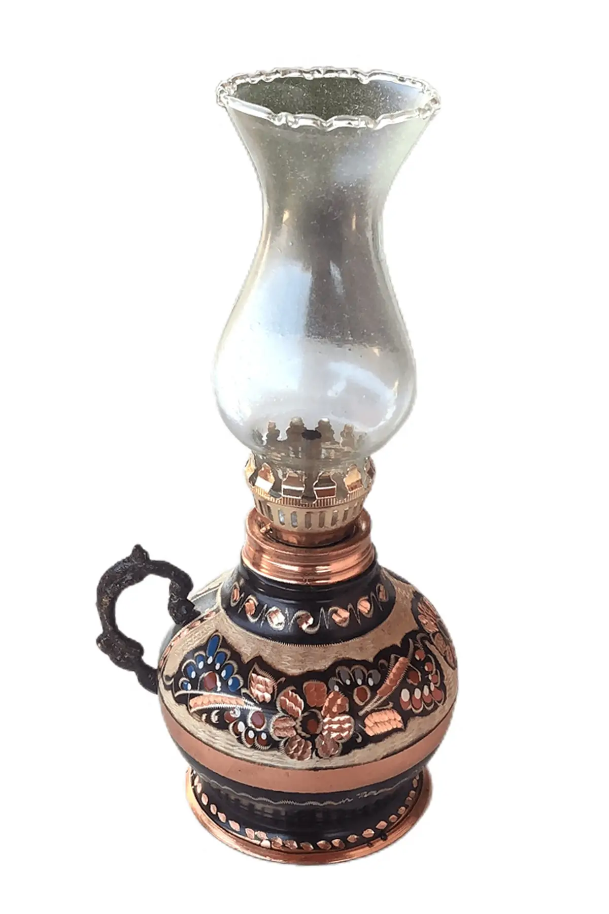 Copper Hand Work Engraved Oil Lamp with Enamel Alahattin oil lamp Handcrafted Gas Lamp