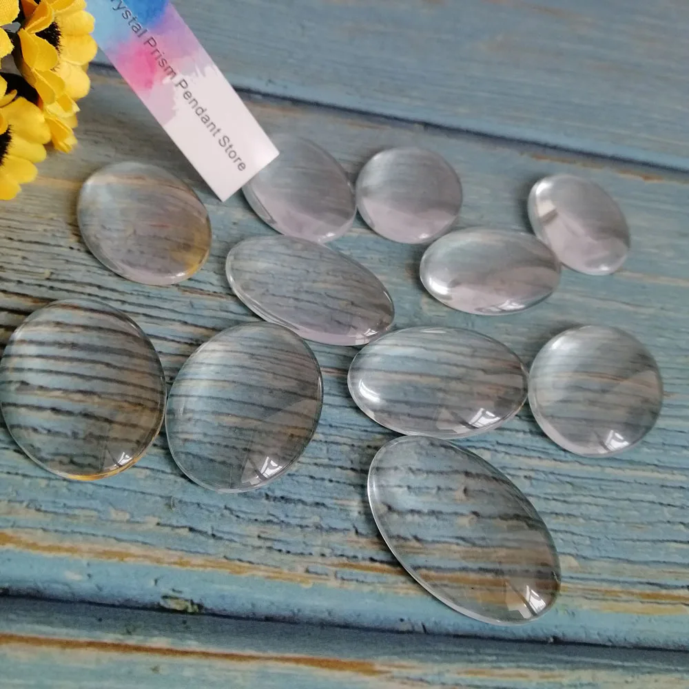 Camal 20pcs 34mmx24mm Oval Transparent Clear Glass Dome Cabochon Cameo Flat Back Crystal Magnify Base Cover Craft Jewelry Making