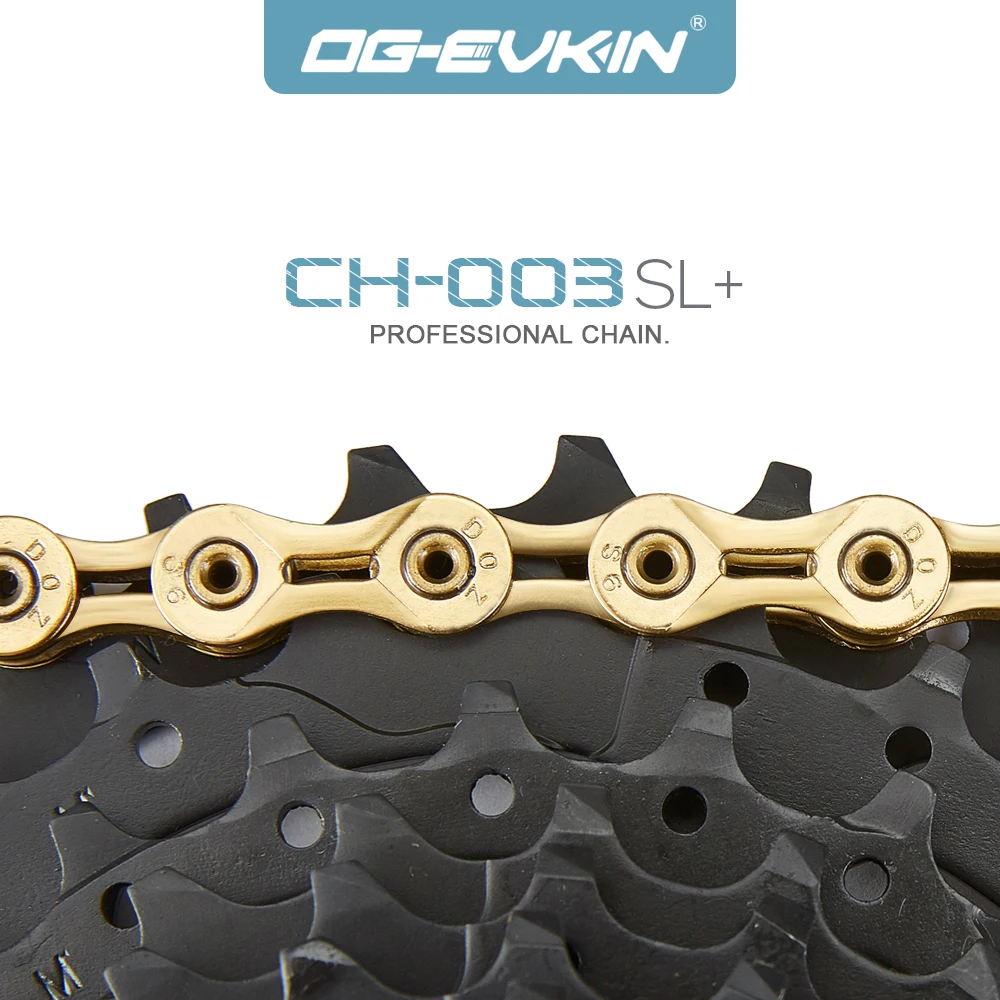 OG-EVKIN C-01 Bicycle MTB Chain 9/10/11 Half/Full Hollow Bike Chain Mountain/Road Bicycle Chains 116 Quick Link Gold/Silver