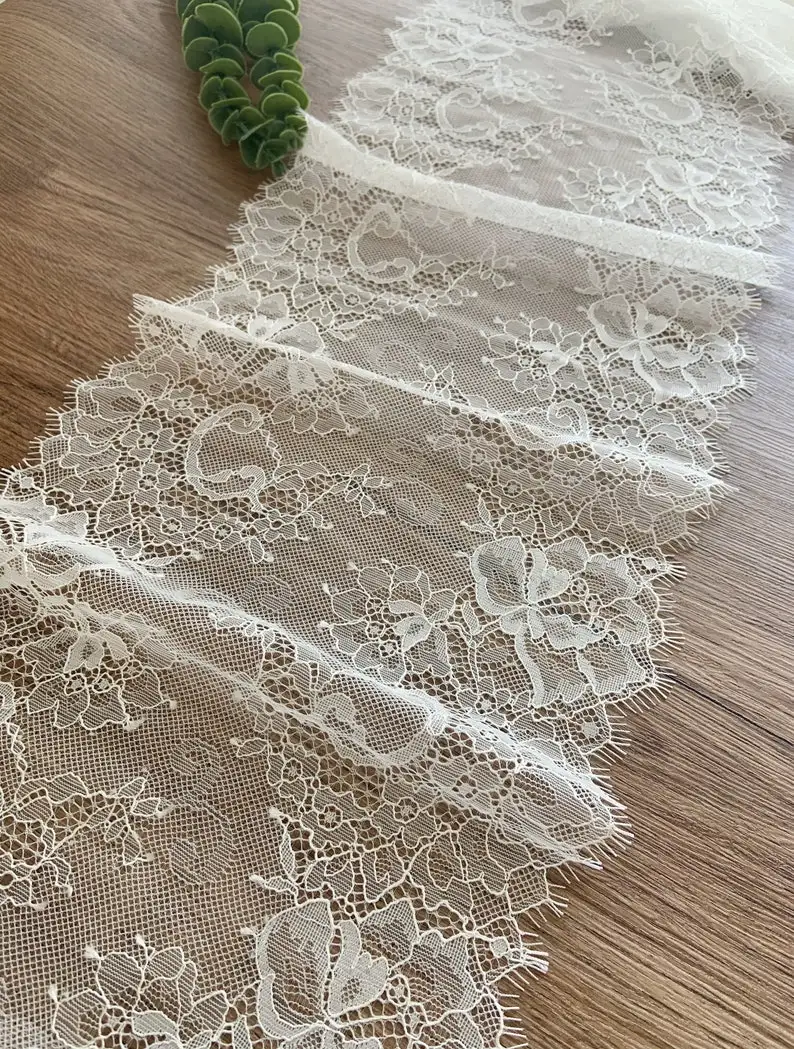 

9 yards Chantilly Lace Trim Lace Trimming For Fashion, Double Motif Lace Trim With Eyelash Fringe