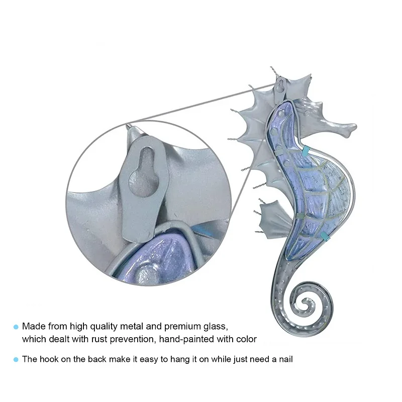 2 Piece Set Metal Wall Art Seahorse Wall Decoration Coastal Wall Sculpture Beach Theme Wall Decoration for Garden Fence