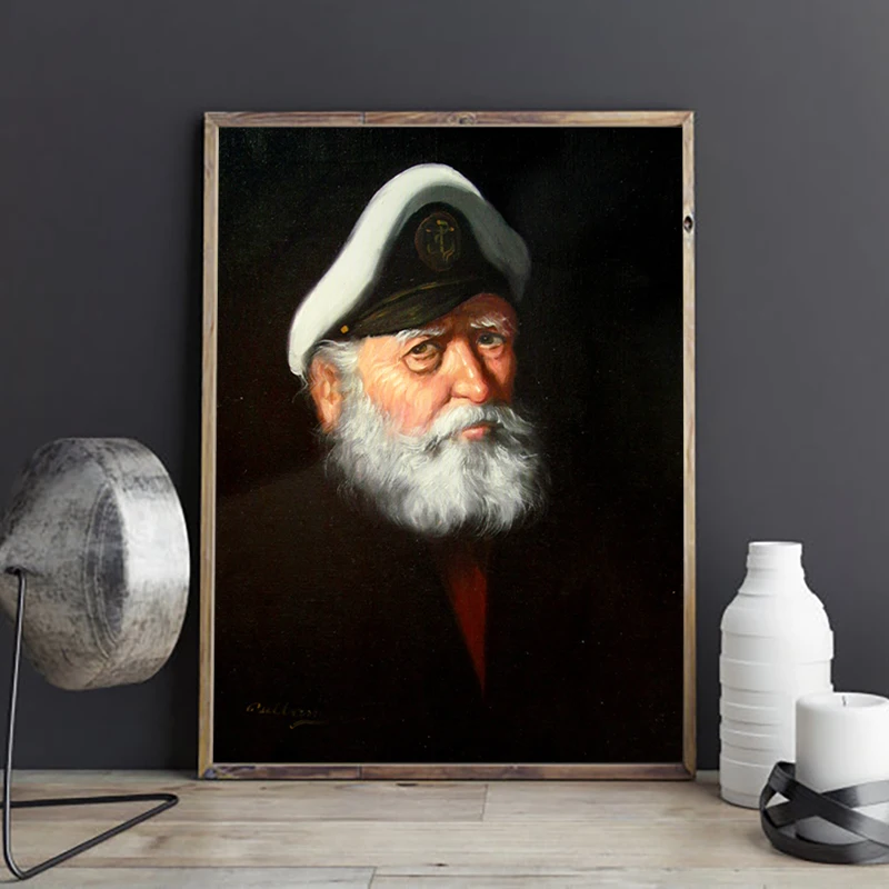 A Weathered Sea Captain Oil Painting On Canvas Poster Antique Man Portrait Art Prints Vintage Wall Pictures Living Room Decor