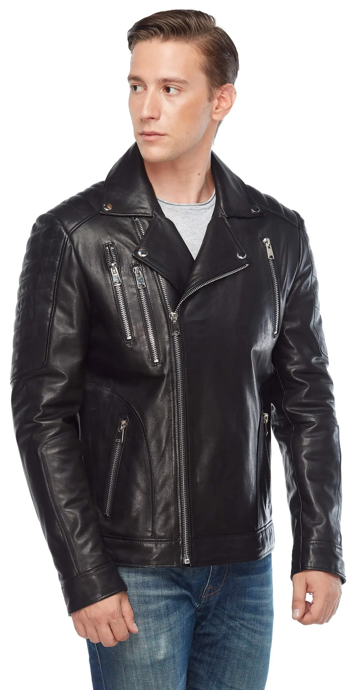 Casto Biker Chính Hãng Phối Da Đen Gốc Da Cừu Thu Đông 2022 Biker Slim Size Lớn VintageTürkiye