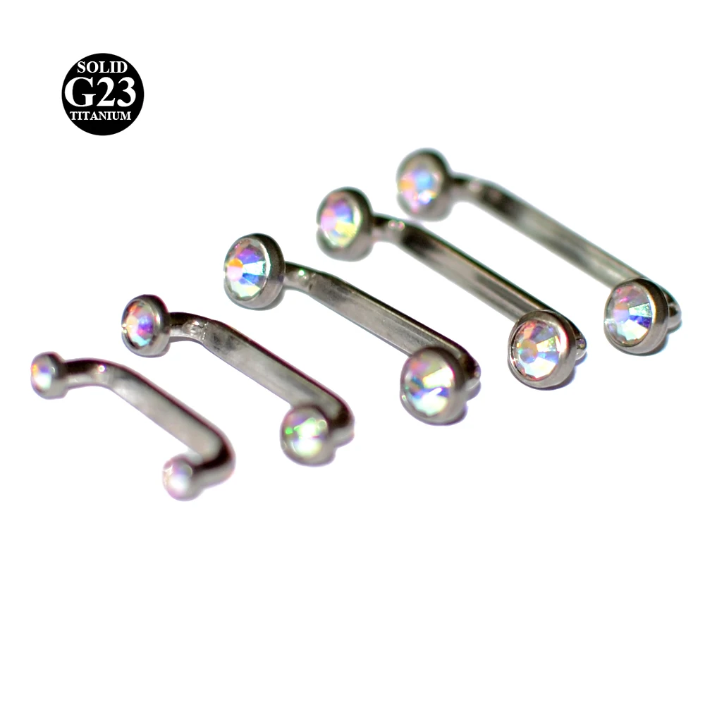 1PC G23 Titanium Piercings 14G Internal Thread Crystal AB Gem Surface Bar Industrial Barbell Micro Dermal Anchors Rings Jewelry