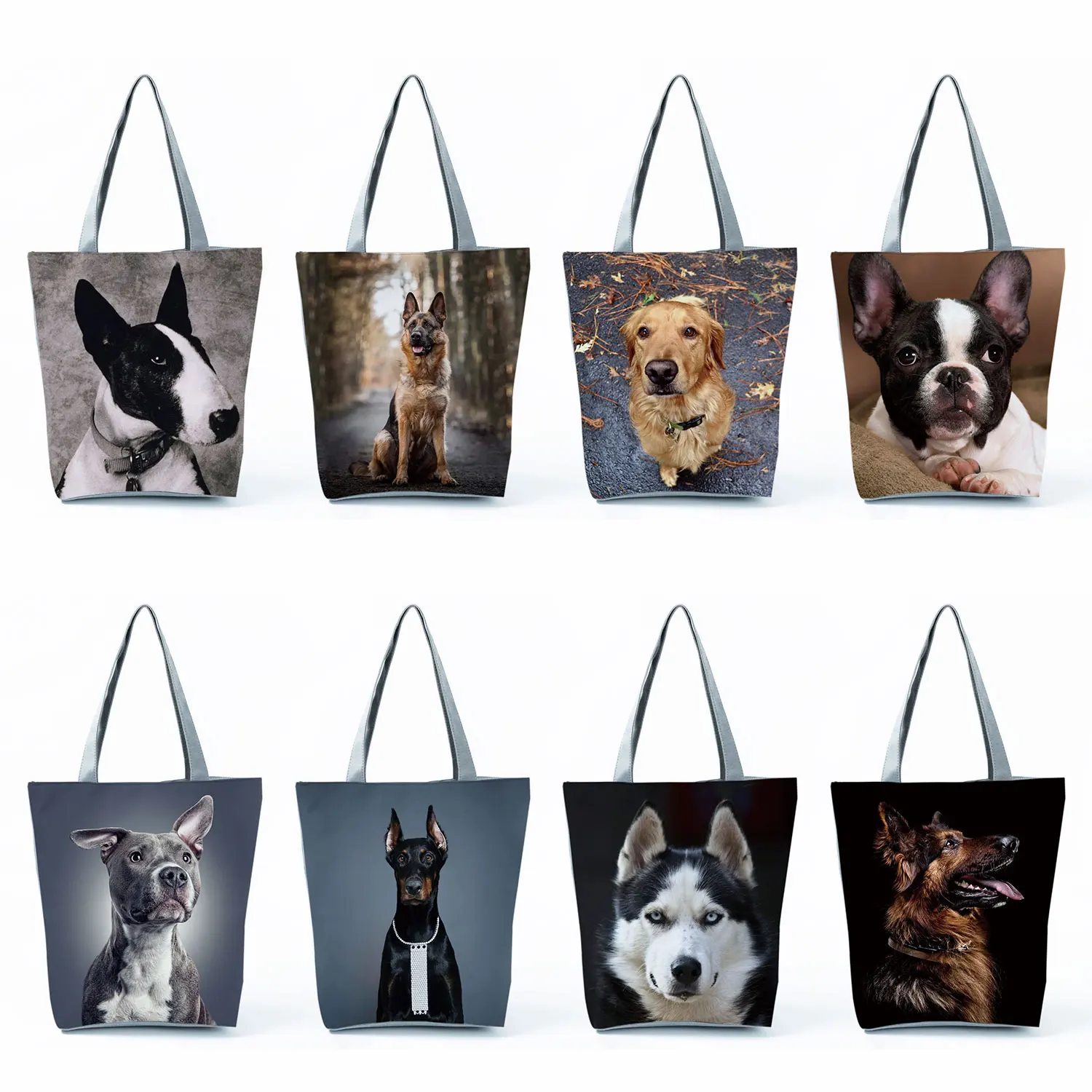 Bolso de mano informal para mujer, bolsa de hombro reutilizable, Pastor Alemán, Boston Terrier, Bulldog, Husky Dog