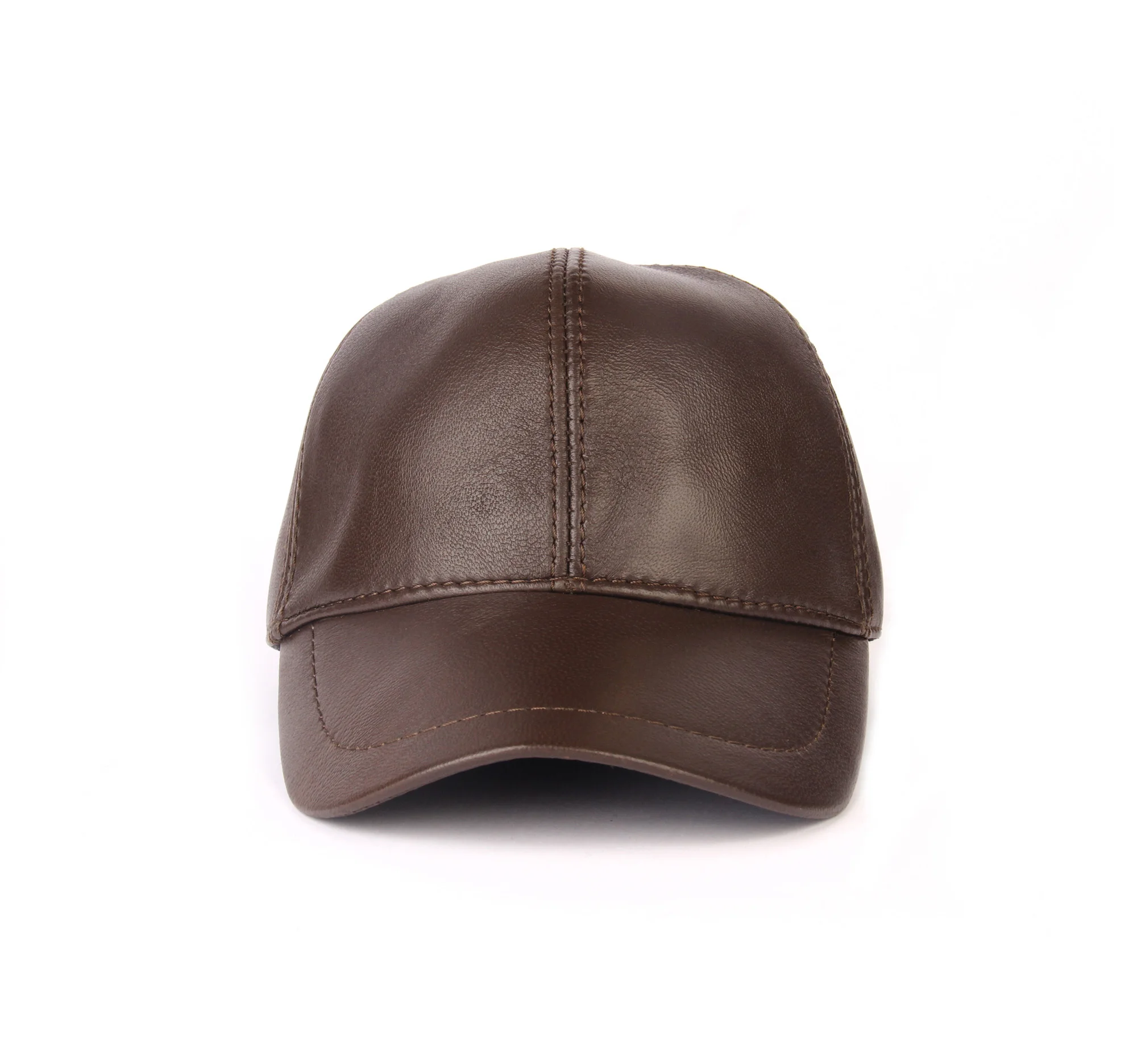 Handmade Brown Baseball Caps for Cold Winter Autumn with Real Sheep Skin Leather, Woolen Fur Inside, Ear Covers, Men Accessories