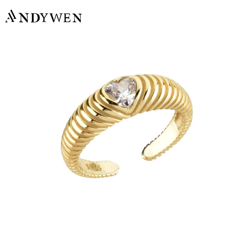 ANDYWEN 100% 925 Sterling Silver Gold Heart Zircon CZ Resizable Ring Adjustable Women Fine Jewelry 2022 Wedding Jewels