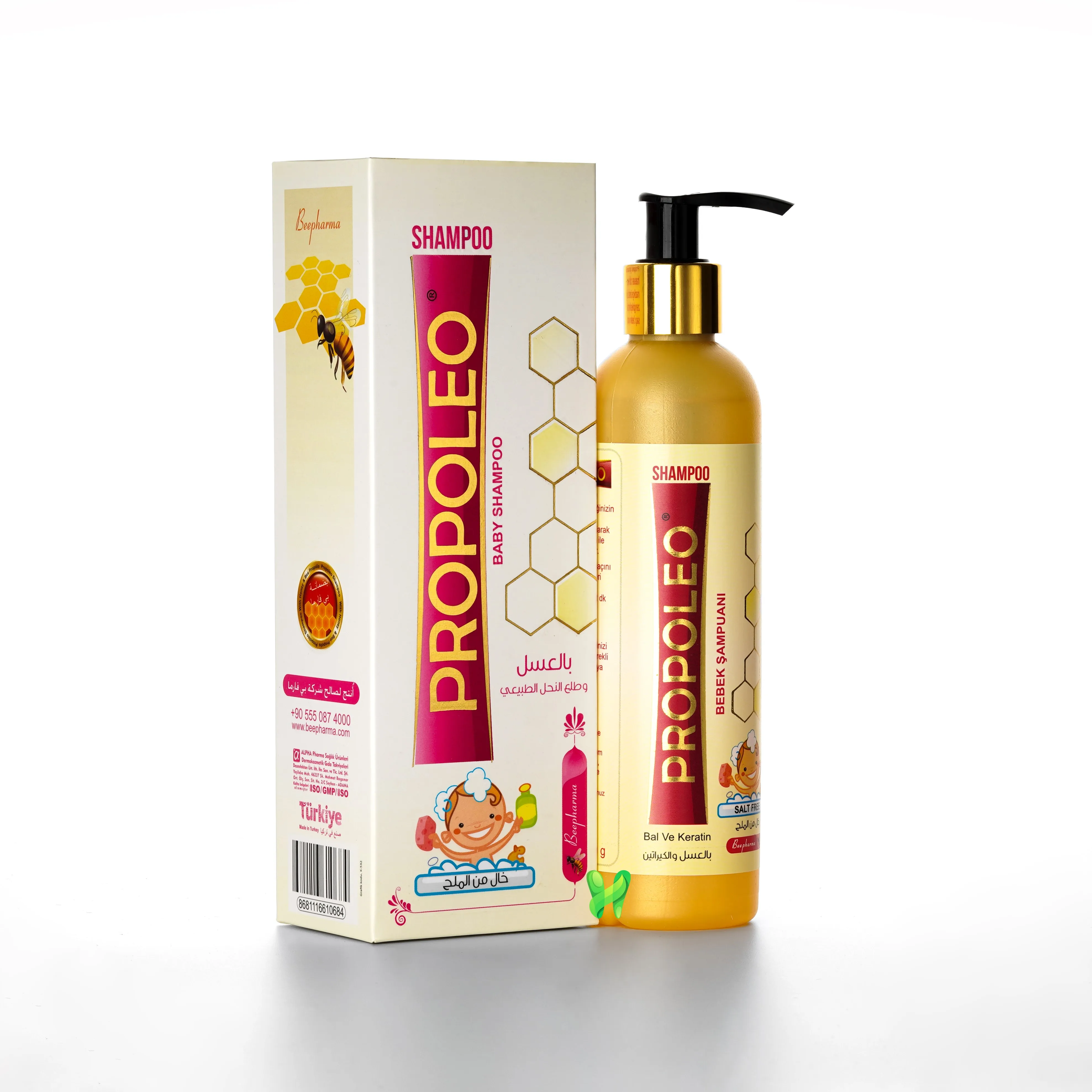 Propoleo, Baby Shampoo, with Honey & Bee Pollen, Free of Salt, 100 % natural shampoo for your Baby\'s hair health, 250 g