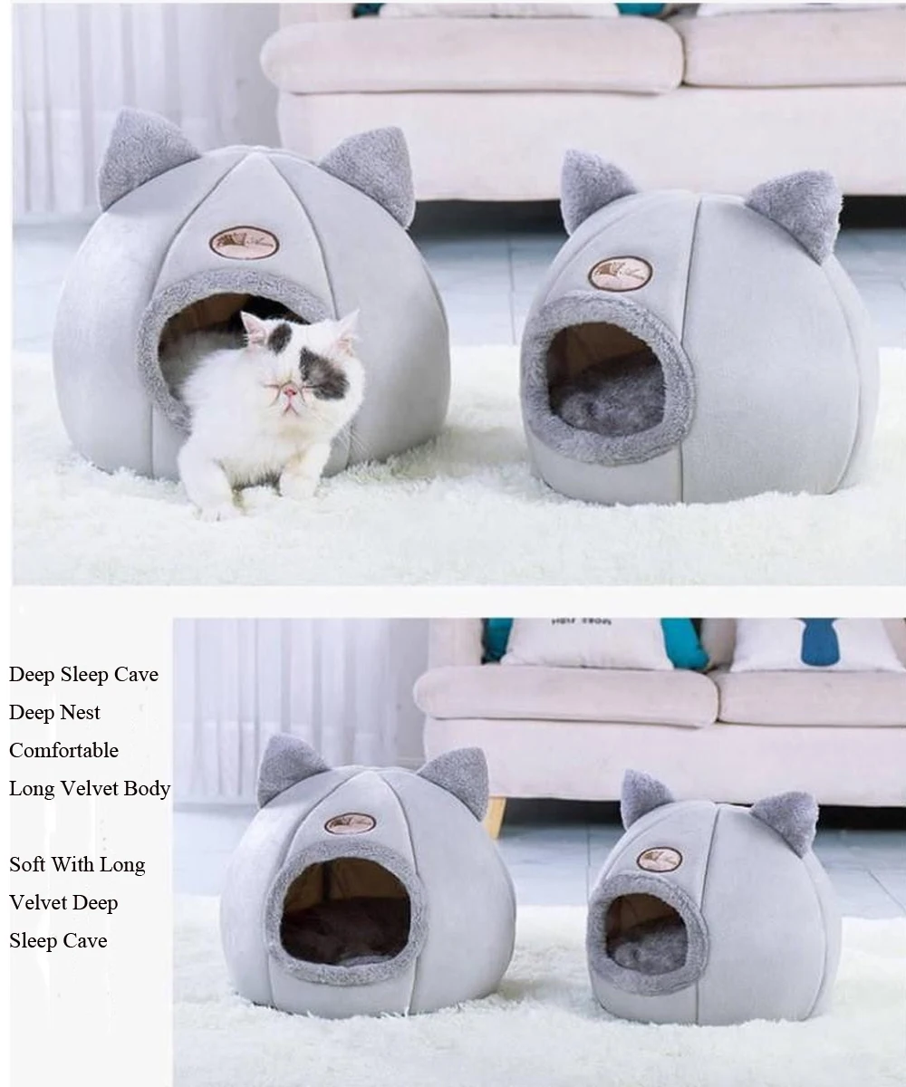 Comfortable Deep Sleeping In Winter Spring Cat Kennel Kitten Bed Basket For House Cats Dogs Products Pet Tent Cozy Cave Beds