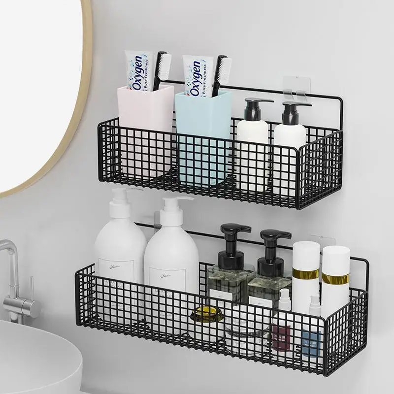 Wall Mounted Bathroom Shelf Punch-Free Shampoo Storage Holder With Suction Cup High Capacity Bath Shelves Bathroom Accessories