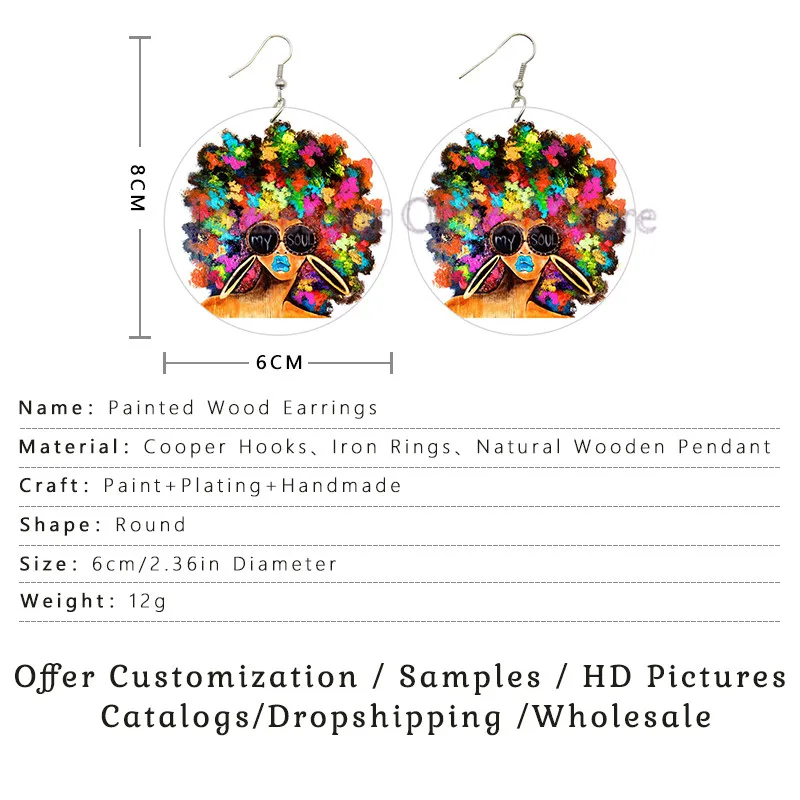 SOMESOOR Custom Vintage African Wood Drop Earrings Jewelry Personalized Photos Print On One Both Sides No MOQ For Women Gifts