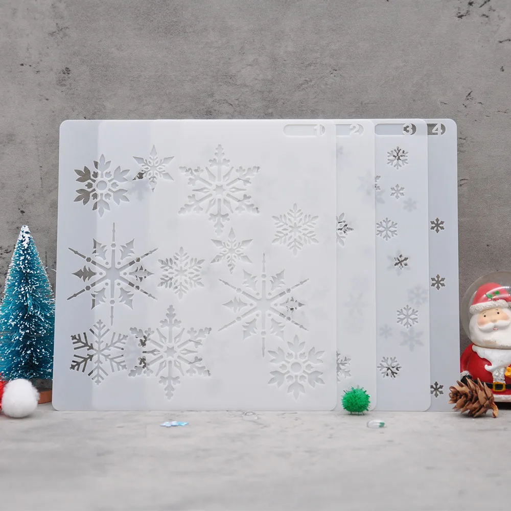 Snowflake Stencil 4PCS Christmas Background Layering For Scrapbooking Decorative Embossing DIY Paper Card Crafts Winter ST020
