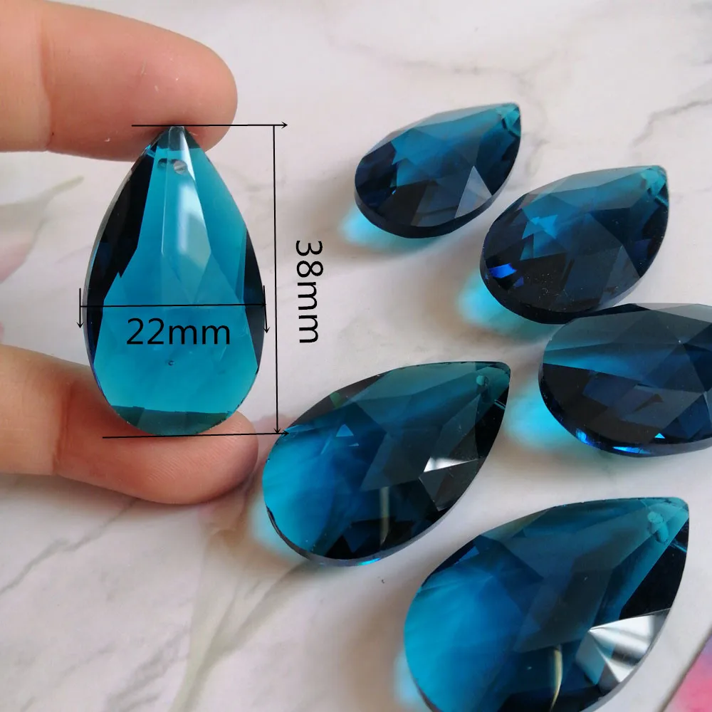 Camal-cuentas de cristal azul de malaquita, 38mm, en forma de lágrima, lámpara colgante artesanal, prismas de joyería, decoración colgante, 5