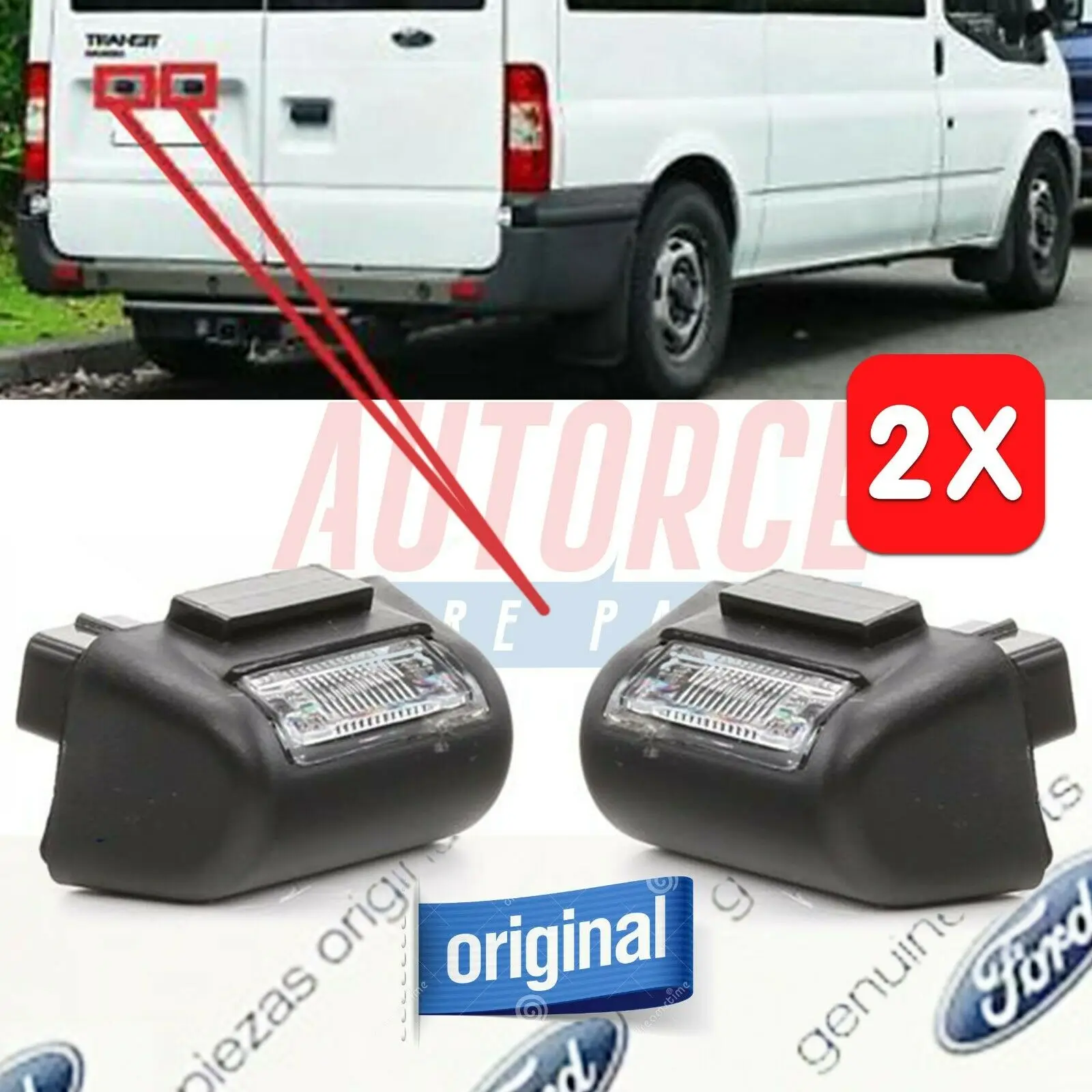 AUTORCE 2X REAR BACK NUMBER PLATE LIGHT GENUINE INTENDED FOR FORD TRANSIT CONNECT TOURNEO COURIER 86VB-13550-AK-AJ-AH, 1732840