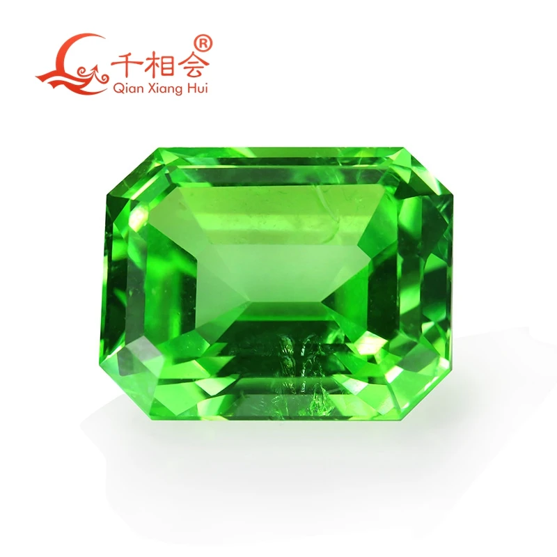 Emerald shape Artificial vivid apple green color sapphire  including minor cracks and inclusions corundum loose gem stone