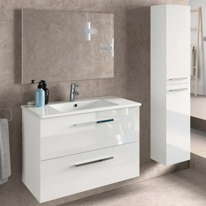 Bathroom Cabinet Set Suspended Sink + Mirror + Ceramic Sinks + White Glitter Toilet Auxiliary Column