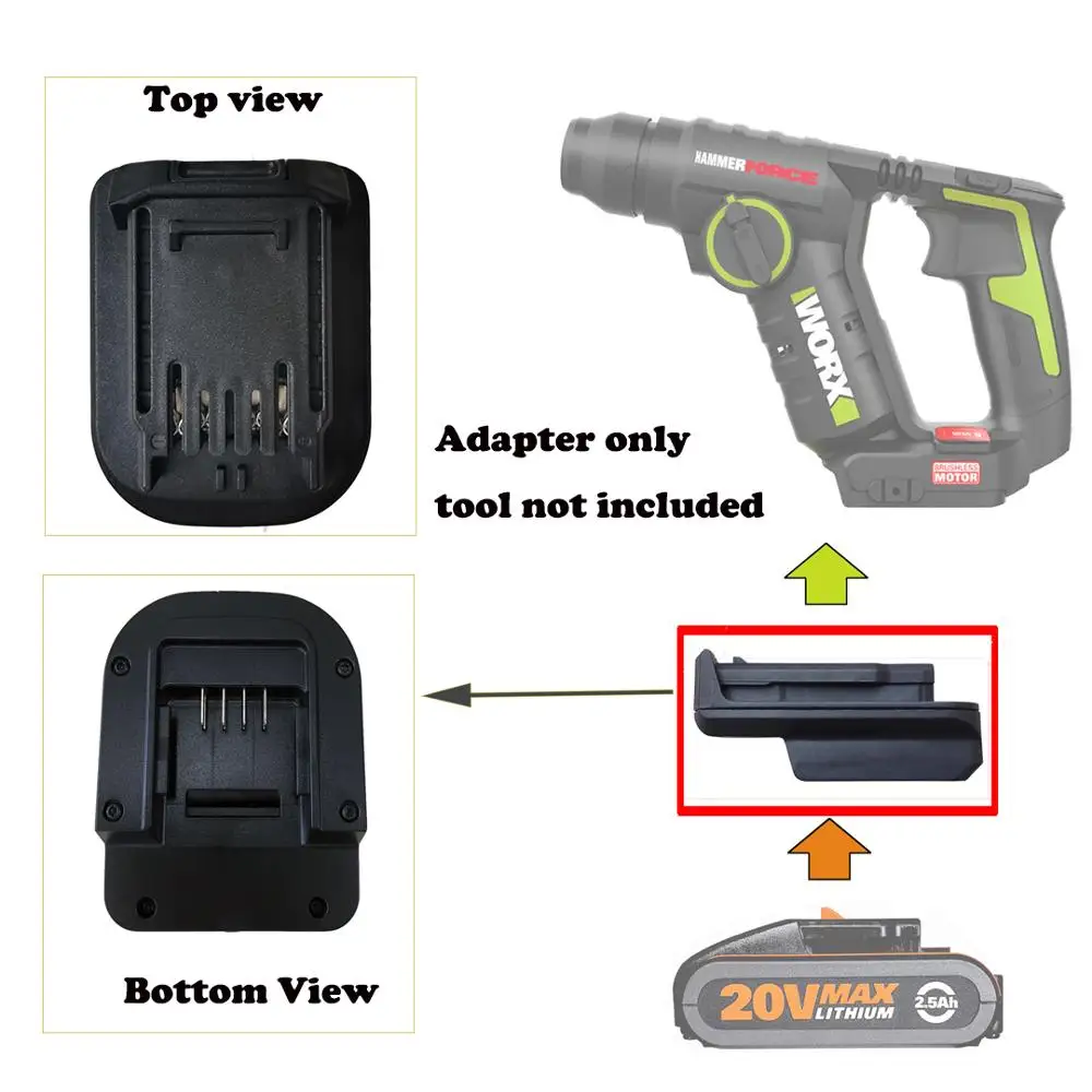 TOOL battery Adaptor for worx 20v max WA3551 3353 to WA3593 WA396 battery use (4pin to 5pin)