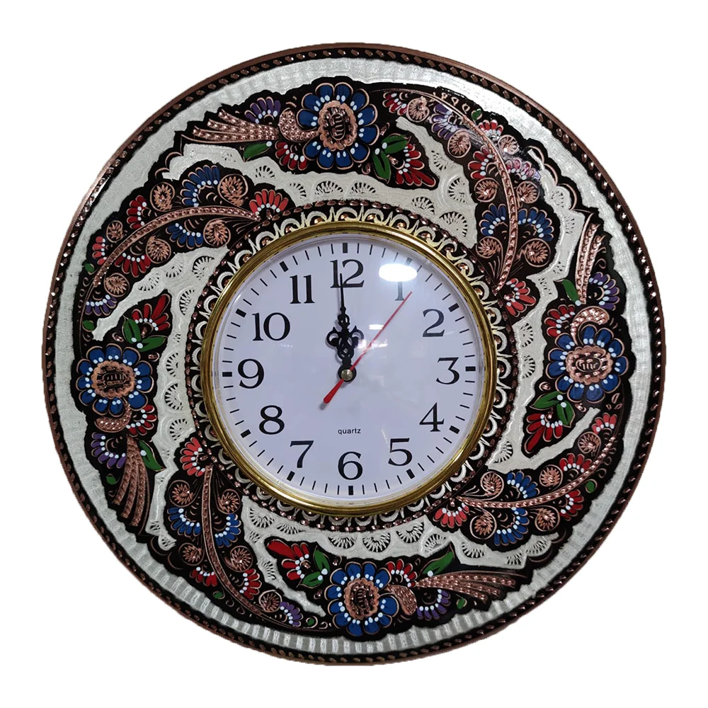 Authentic Wall Clock Real Handmade Copper New Tulips Flowers Quartz Motor Circular Shape Mediterranean Style