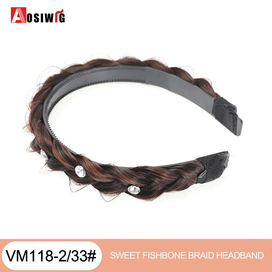 AOSI 1PC Synthetische Damen Haar Breite Fishbone Zöpfe Nicht-slip Stirnband Handgemachte Retro Stirnband Styling Kopfbedeckungen Zubehör – Detail 25