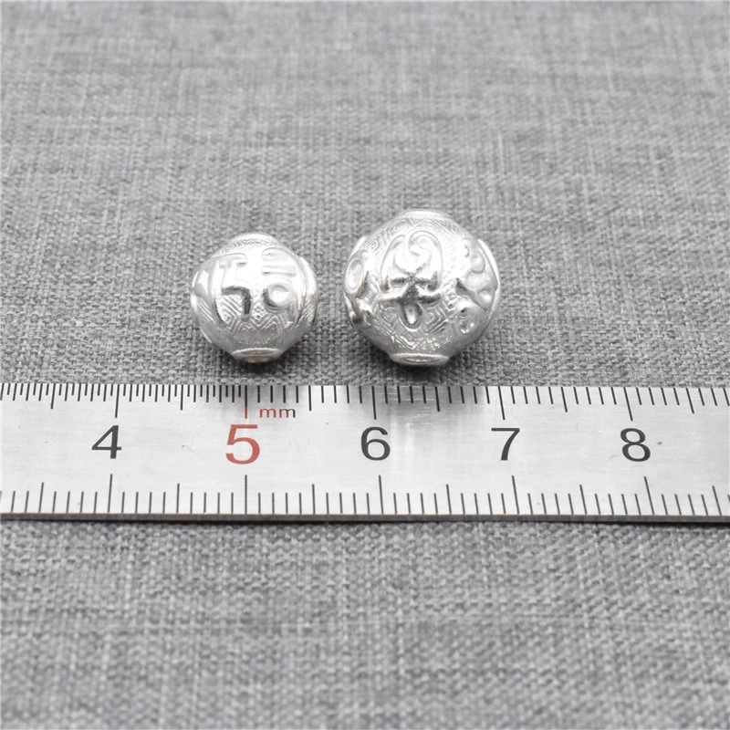 2pcs of 925 Sterling Silver Om mani padme hum Round Beads for Necklace Bracelet 10mm 12.5mm