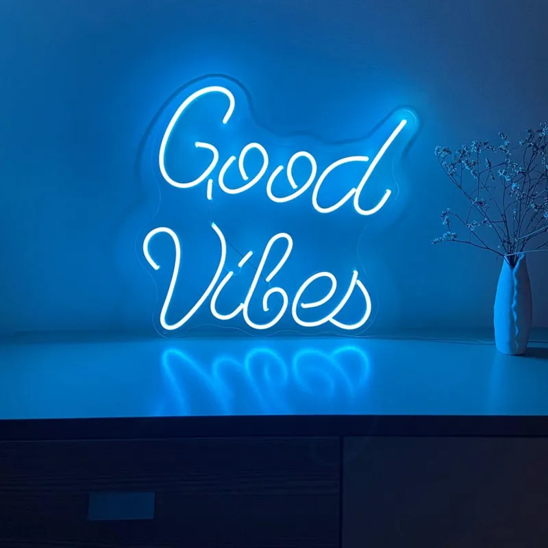 

Неоновая вывеска Good Vibes flex, персонализированная светодиодная неоновая вывеска, Домашний Светильник Drcor, настенная лампа для спальни, неоновая вывеска на заказ, украшение для стен