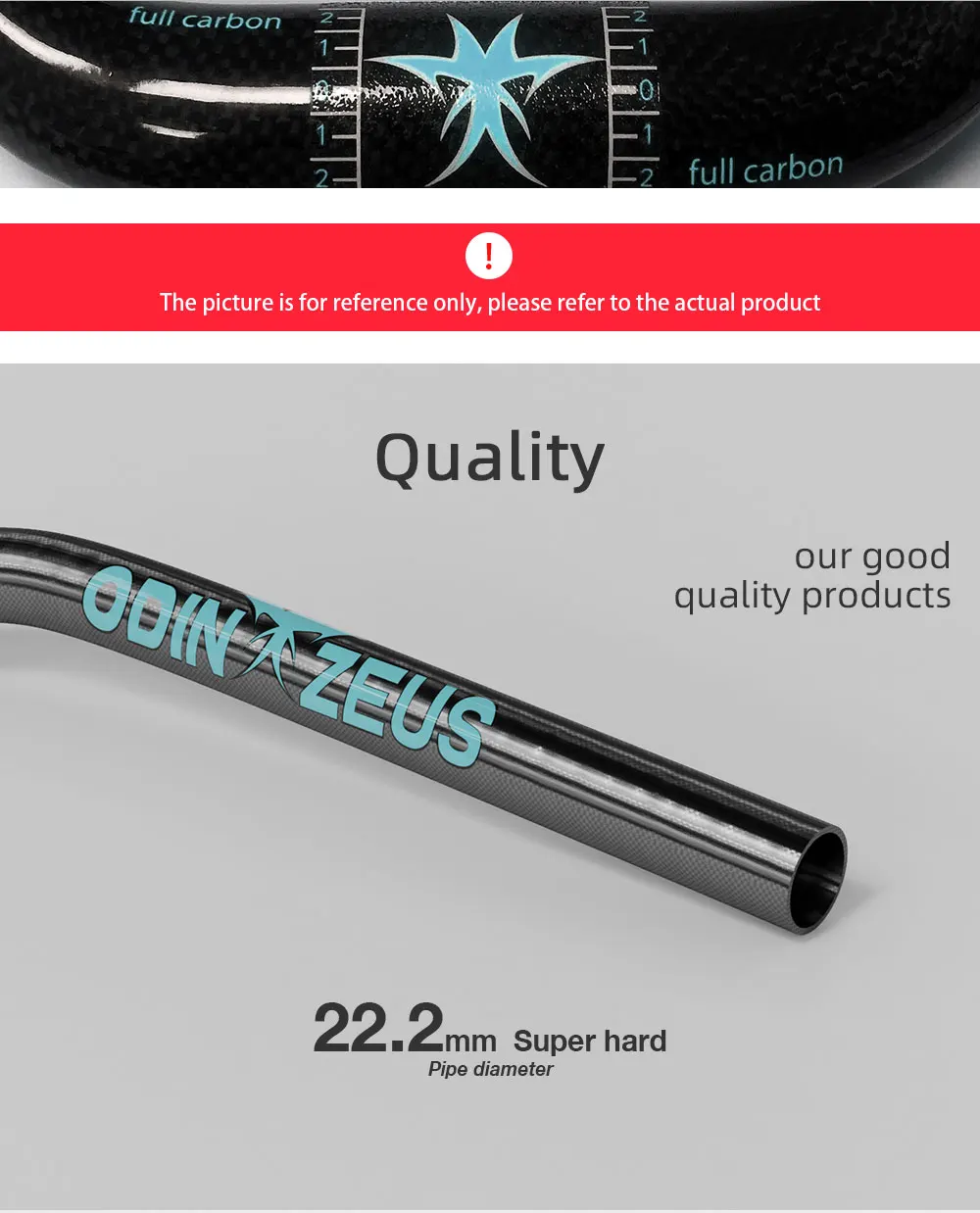 ODINZEUS-Full Carbon Fiber Mountain Bike Handlebar, U-Shaped Rise, Bicycle Handlebar, 31.8*580mm-720mm, Top