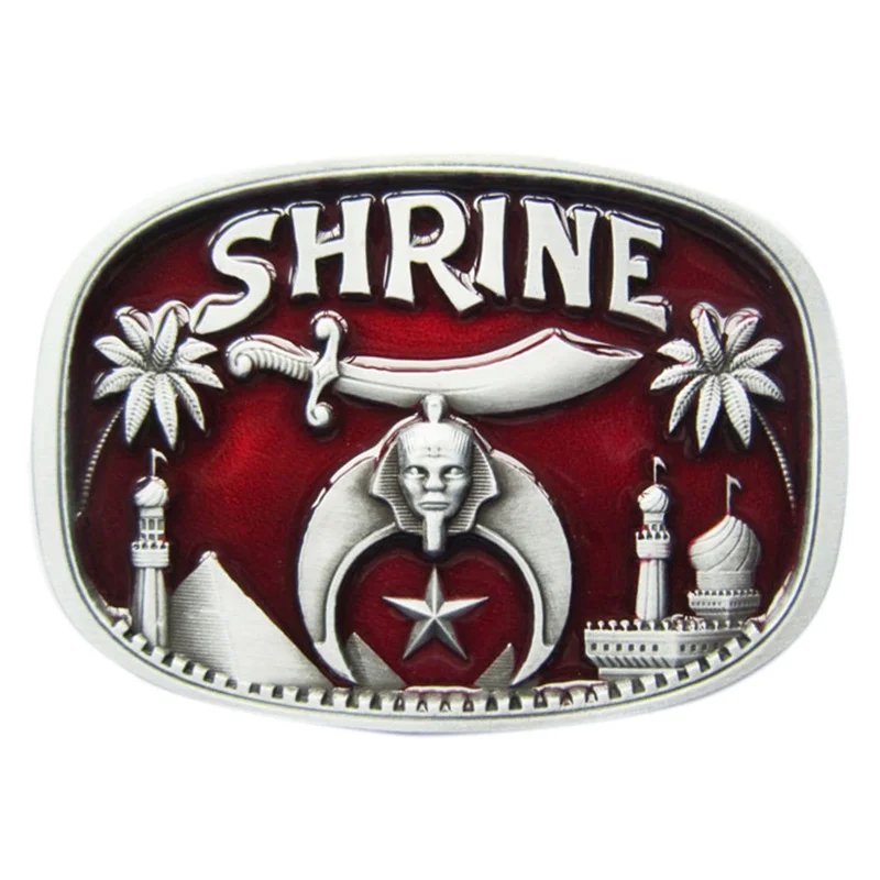 New Antique Silver Shrine Shriner Temple Enamel Belt Buckle Gurtelschnalle Boucle de ceinture Free Shipping