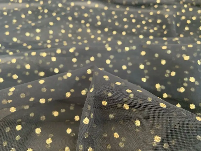 10 yards Black Tulle Fabric With Sparkle Polka Dots, Smooth Tulle With Shiny Dots For Costume, Dance Costume