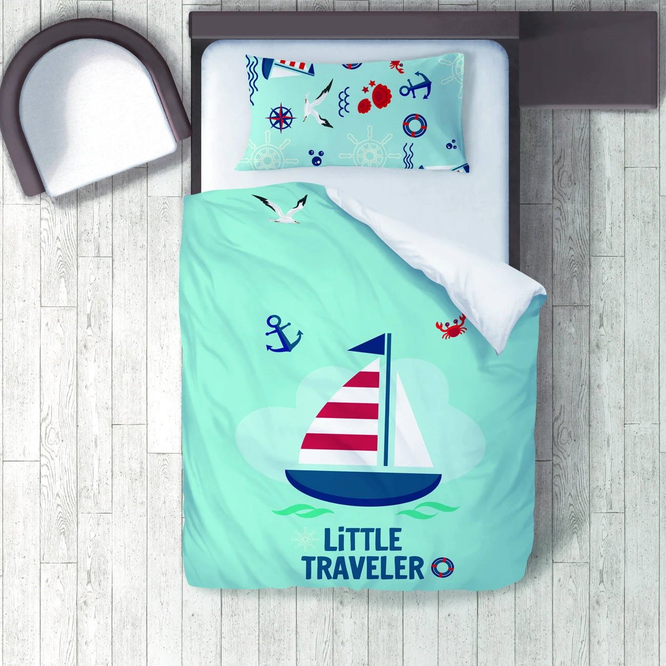 

Duvet Cover Set Bedding Set Pillow Case for Baby and Kids Room 3D Printed Little Traveler Sailor Blue Striped Model 029