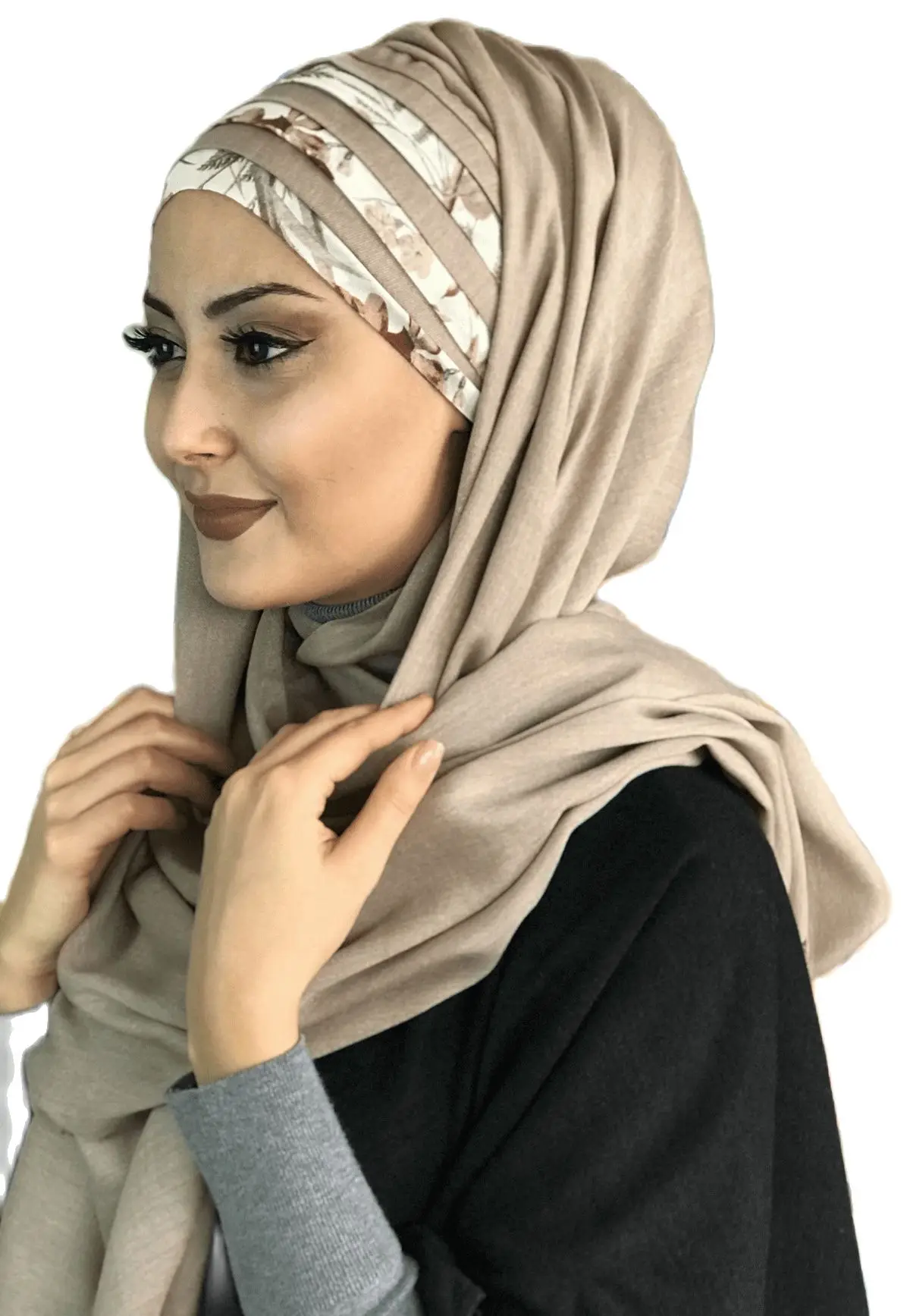 New Fashion Muslim Hijab Islamic Clothes 2021 Scarf Hat Bone Chiffon Turban Beige Grey Light Drapeli Ready Shawl