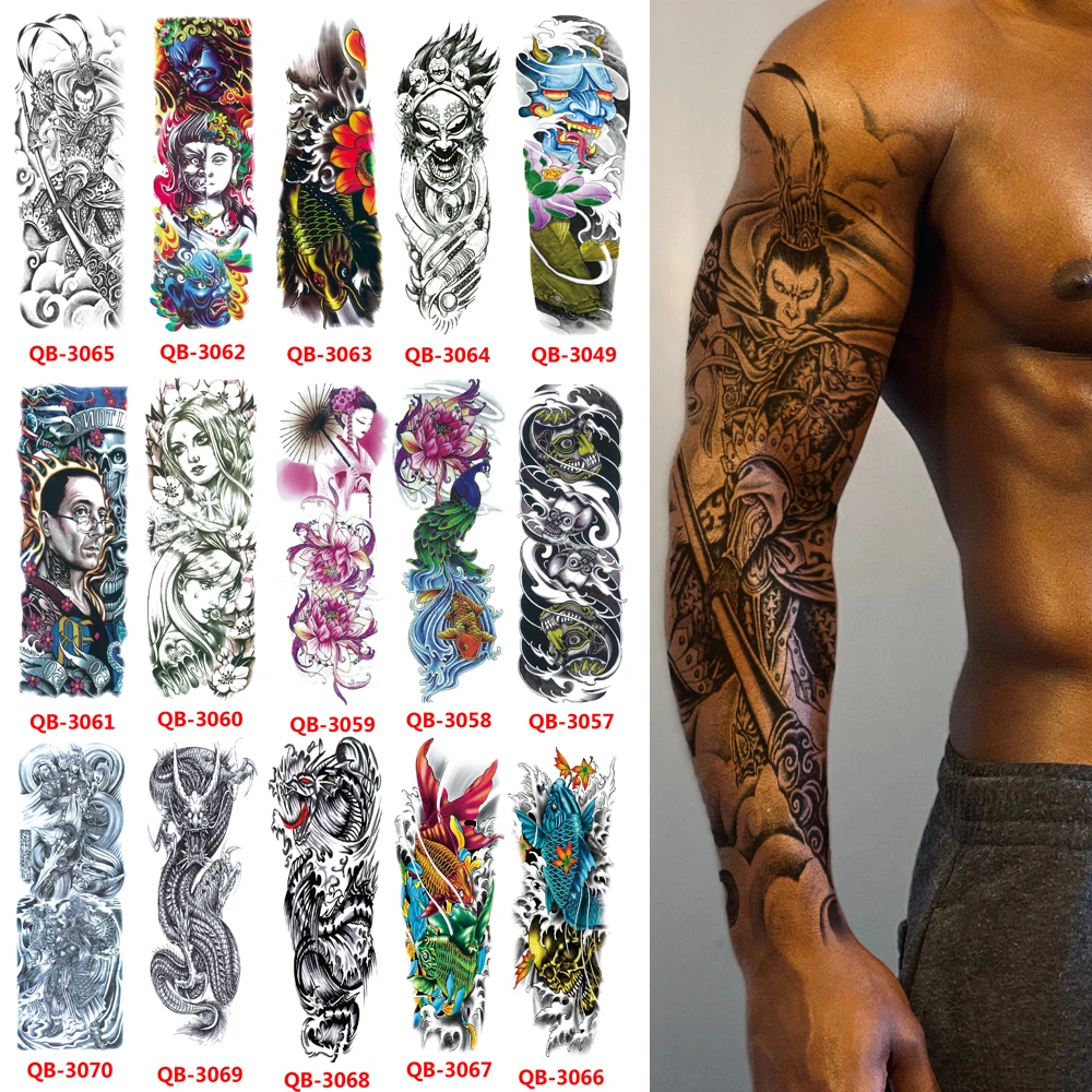 Full Arm Fake Tatoos For Men Waterproof Temporary Tattoo Large Size Sleeve Sticker Henna Skeleton Transfer Tattoos Makeup Tools