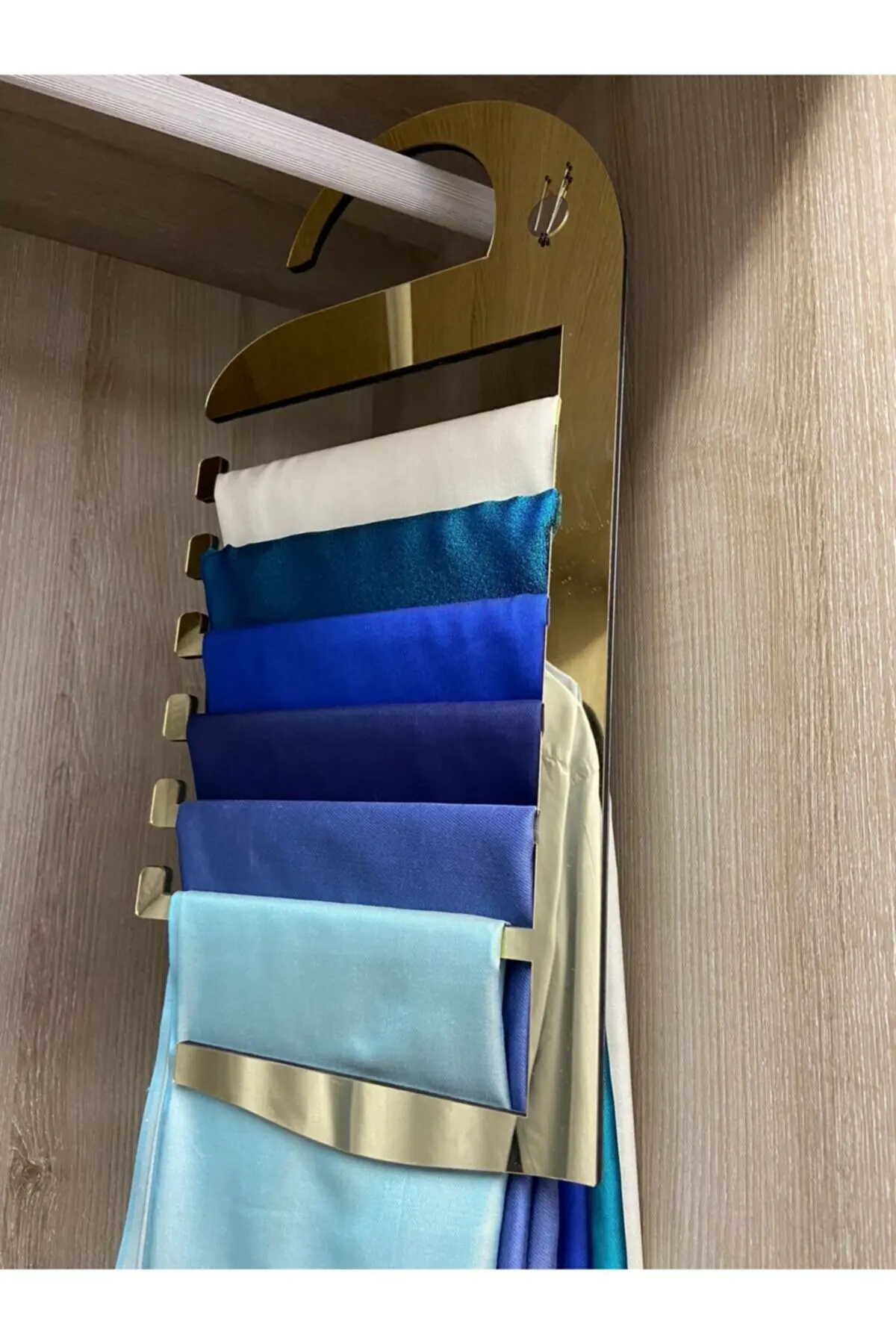 1 pcs Gold and Silver mirrored plexiglass Scarf Hanger on Wood, Shawl Tie Clothes Hanger Multi-functional 7 in 1 Trousers