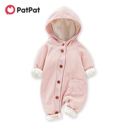 PatPat-Combinaison épaisse doublée de sourire pour bébés filles et garçons, 95% coton, manches longues, monochromatique, capuche, gaufré