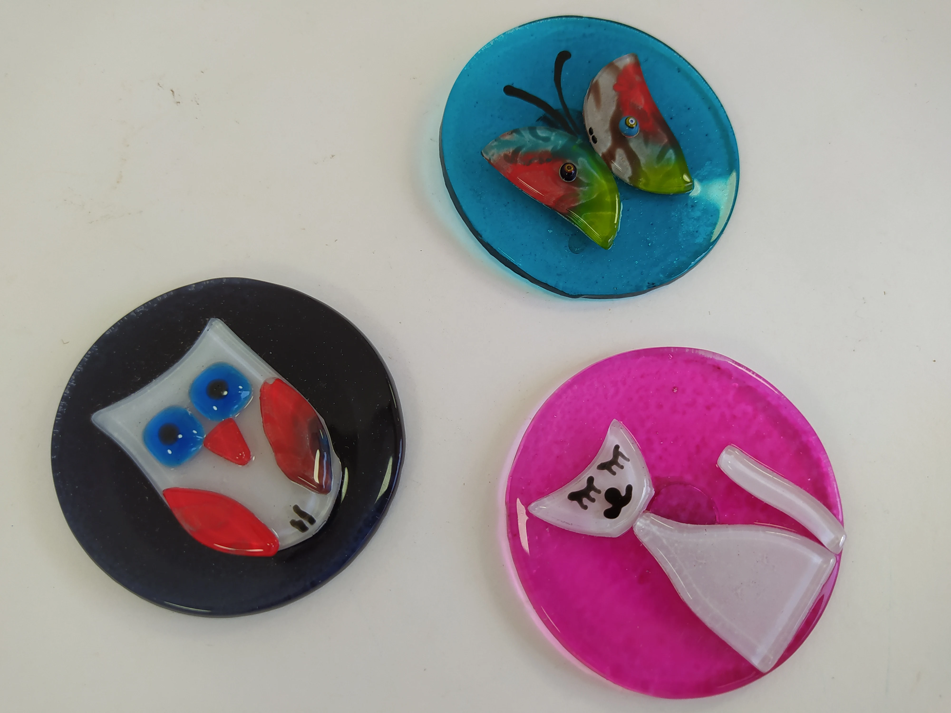 Handmade Fused Glass Fridge Magnets Qwl Cat Butterfly Turkish Ornament Set of 3 Made in Turkey Boho Decor