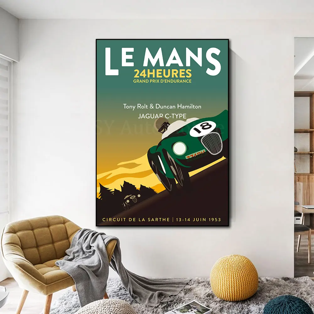 

24 Hours Of Le Mans Classic Racing Car Poster Print On Canvas Painting Home Decor Wall Art Picture For Living Room Frameless