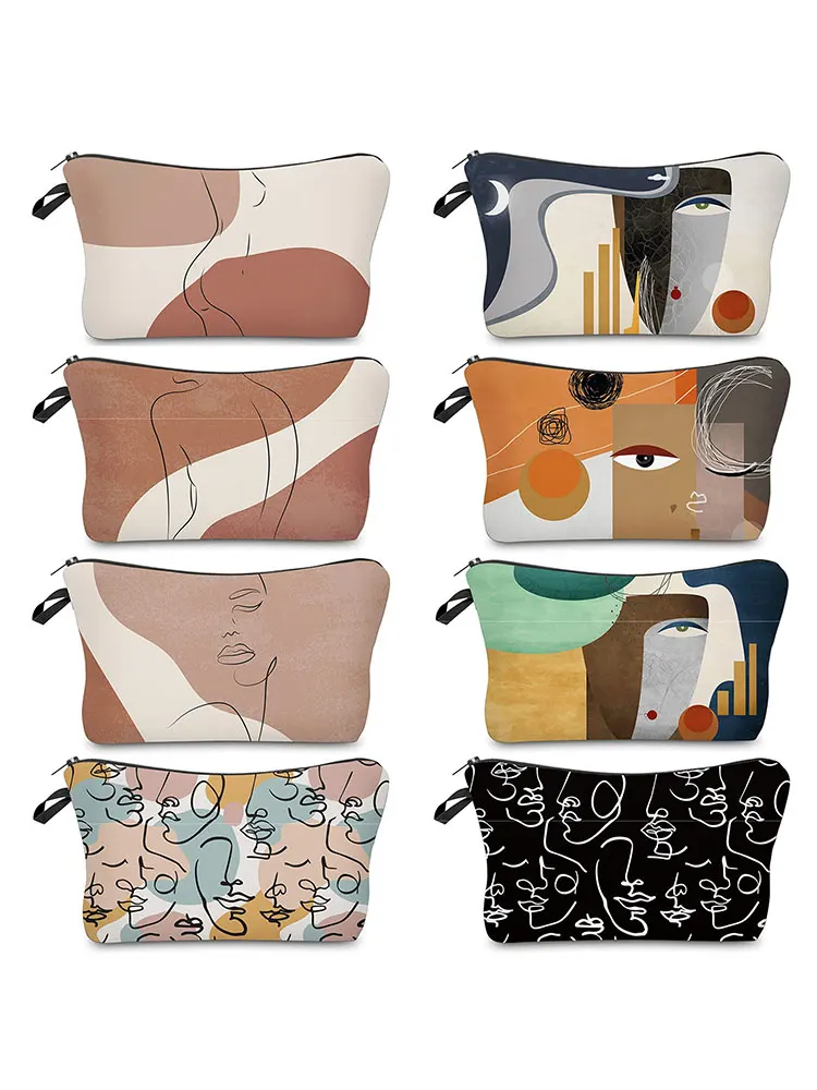 Retro Simple Art Line Cosmetic Bag Child Pencil Case Portable Women's Makeup Bags Roomy Toiletry Pouch Travel Accessories Gifts