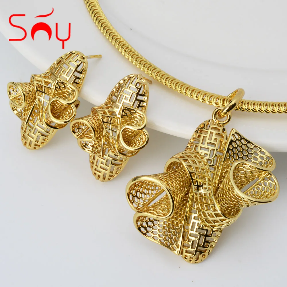 

Sunny Jewelry Set Earrings Pendent Necklace Copper 14k Gold Plated Geometric Exaggerate For Women Daily Wear Party Gift