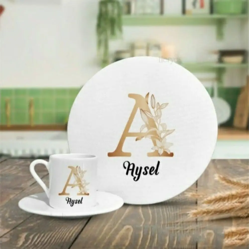 

Personalized Daisy Letter Supla Coffee Cup Set Coffee Accessories Tea and Coffee Set Cup and Saucer Espresso Kitchen Gift