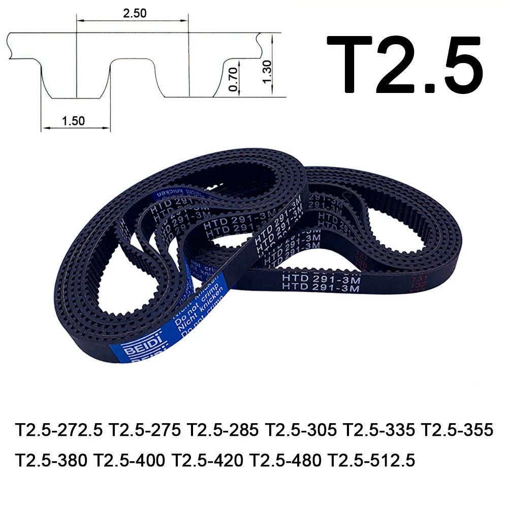 

Width 6 10 15 20mm T2.5 Rubber Timing Belt Pitch Length 272.5 275 285 305 335 355 380 400 420 480 512.5mm